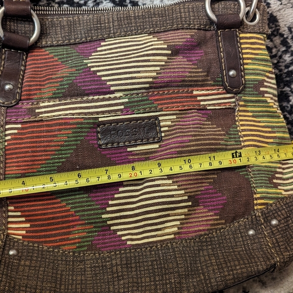 Fossil Colorful Canvas Stripes Adj StrapCrossbody Purse Brown Multi Stripes VTG - Picture 7 of 10